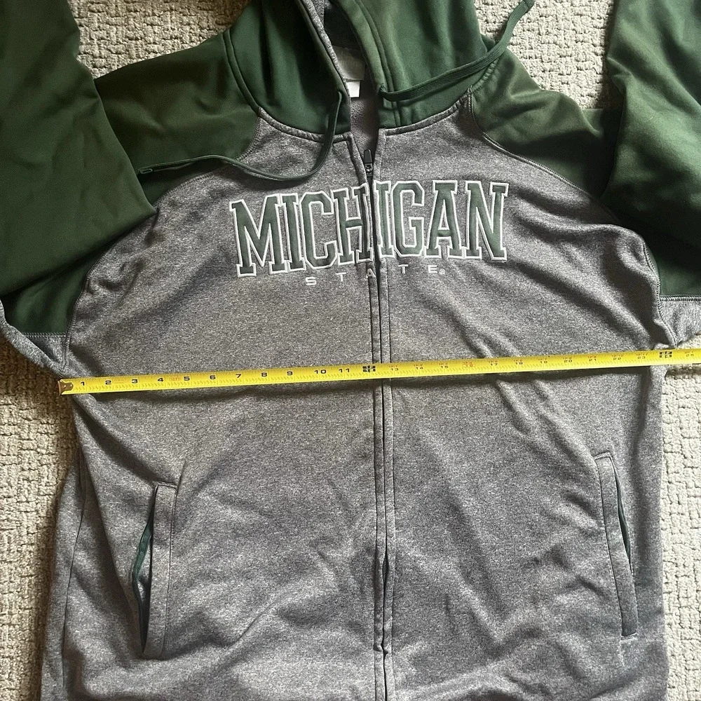 Knights Apparel Michigan State Spartans Mens 2XL Full Zip Hoodie Gray Green FLAW - Picture 14 of 16